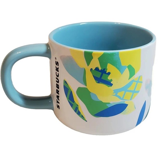 Starbucks Citrus Floral Coffee Mug Ceramic Yellow Blue 14oz 2023 Easter - Picture 1 of 10